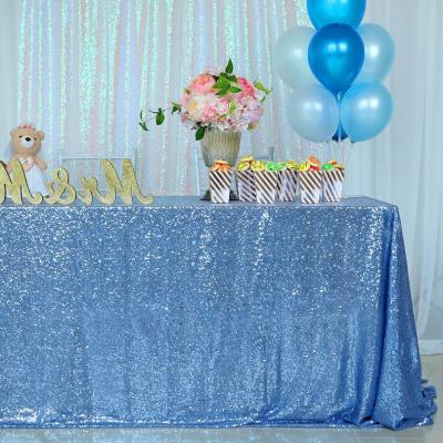 China 2021 New Arrivals Fancy Bling Bling Sequins Blue Sequin Rectangle Sequin Tablecloth Custom Embroidery Polyester For Events for sale