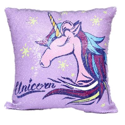 China Mermaid Design Creative Sublimation Unicorn Sequin Pillow Case Anti-static Hot Selling Purple Cushion for sale