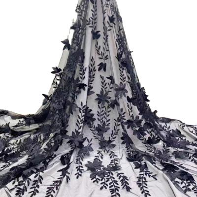 China 2020 Viable African Lace Fabric Scarf Muslim Simple Embroidery Tulle Lace Embroidery for sale