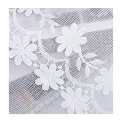 China Viable high quality french lace flower lace fabric wedding dress white 3d embroidery embroidered fabric for sale