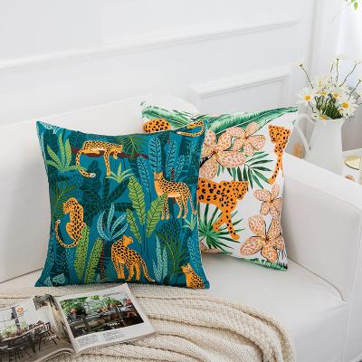 China Hot Factory Wholesale Custom Printed Polyester/Cotton Amazon Leopard Pillow Covers Decorative For Home Decor for sale