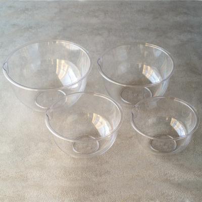 China Food grade 4 pcs viable size cotta 4 pcs salad bowl fruit bowl plastic transparent mixing bowl pp container set for sale