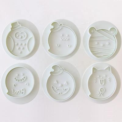 China High Quality Plastic Cotta 6 Pcs ABS Halloween Day 3D Cookie Cutter Viable Plastic Set Cookie Stamp Mold Set for sale