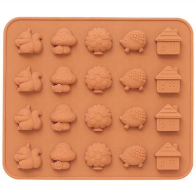 China Japan Cotta 20 Cavity Valentine Friends Series Tawny Squirrel Mushroom Tree Hedgehog House Silicone Mold Viable for sale