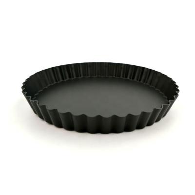 China 9.9 Inch Sustainable Black Non-Stick Pizza Baking Pan Carbon Steel Pie Pans Tart Quiche Pan With Removable Loose Bottom for sale