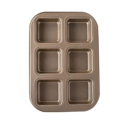 China 6 Viable Holes Black And Box Shaped Baking Tray 26.5*18.5cm Brownie Bar Pan Mold Nonstick Gold Carbon Steel Rectangle for sale