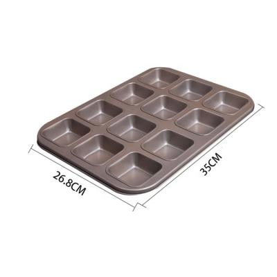 China 12 Hole Viable Gold and Box Shaped Baking Tray 35*26.8cm Brownie Bar Pan Mold Non-Stick Carbon Steel Black Square for sale