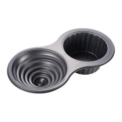 China Non-Stick Viable Wilton Style 2-Cavity Gold and Gray Carbon Steel Cupcake Baking Pan Giant Cupcake Pan for sale