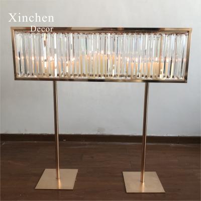 China XC-456 luxury wedding centerpiece decoration metal rectangle gold frame with crystal pendant candelabra for sale