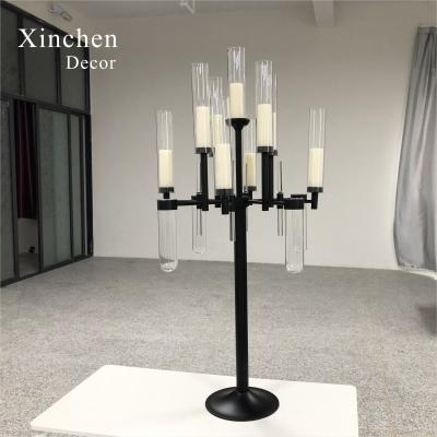 China Luxury creative design XC-530B 1PM black metal frame with glass tubes candelabra wedding decoration for sale