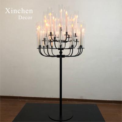 China Luxury Hot Sale The Torch Shape 25 Arm Metal Candelabra For Wedding Centerpiece Decoration for sale