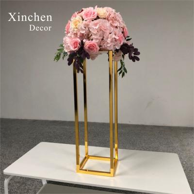 China Home Flower Stand Wholesale Wedding Decoration Centerpieces Luxury Gold Color Square Metal for sale