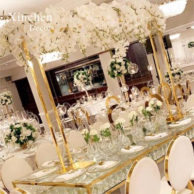 China XC-S390G luxury gold metal raised flower stands for wedding centerpieces hanging lamp or flower for sale