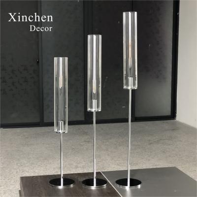 China Luxury hot sale set of 3 pieces of different size metal glass candle holder for wedding centerpieces for sale