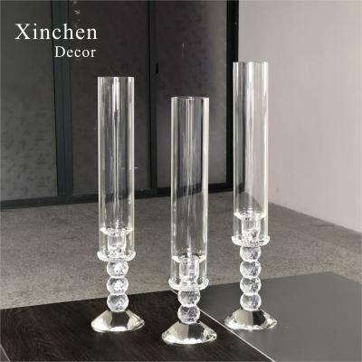 China XC-014C Wholesale Good Quality 1 Different Size Pearl Luxury 3 Set Handle Single Crystal Candle Holders for sale