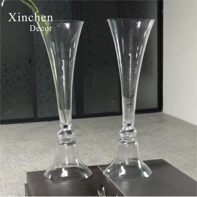 China 80cm Luxury Hot Sale Tall Reversible Trumpet Glass Vase for Wedding Decoration Flower Arrangement for sale