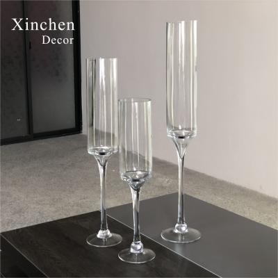 China Factory Wholesale Luxury Set Long Stem Cylinder Glass Vase For Home Wedding Decor for sale