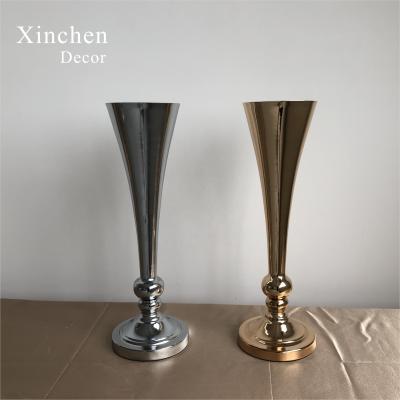 China Wholesale 49cm luxury gold color metal trumpet tall vase for wedding decoration flower arrangement for sale