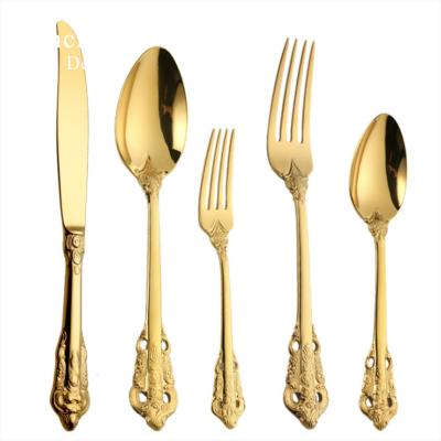 China Viable Color Metal Gold Hot Sale Reusable Flatware Flatware Stainless Steel Cutlery Sets Stainless Steel For Hotel Restaurant Wedding for sale