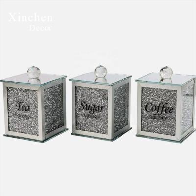 China Square Silver Crystal Diamond Freshness Preservation Plant Color Coffee Tea Sugar Canister Glass Making Set for sale