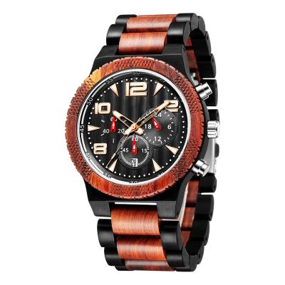 China Auto date wood watch manufactures wholesale custom private label quartz wood watches 2022 high quality men's wood watch for sale