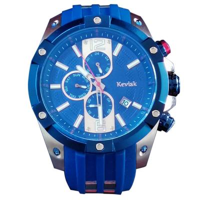 China Automatic Date Kevisk 001 Stainless Steel Fashion Youth Vitality Blue Sports Mens Watch for sale