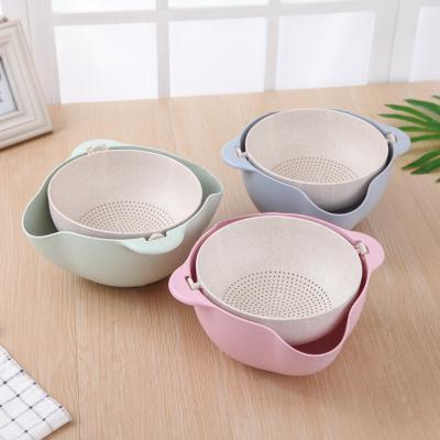 China Stocked Household Kitchen Tools Double Layer Sink Strainer Multifunctional Plastic Fruit Vegetable Wash Bowl Drain Basket for sale