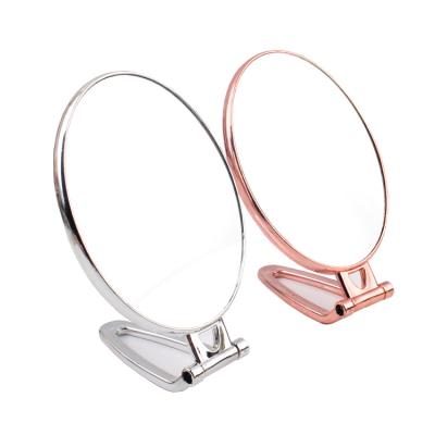 China Double sided gold and silver plated desktop cosmetic mirror with the plastic handle for sale