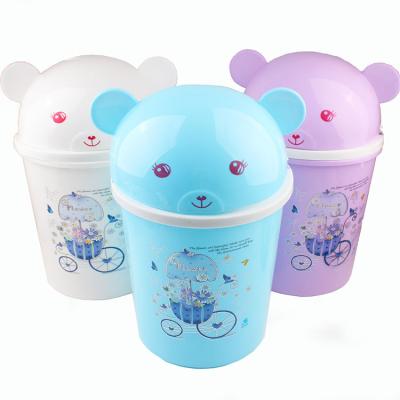 China Cartoon Little Stocked Bear With Lid Plastic Circular Trash Can Home Daily Kids Room for sale