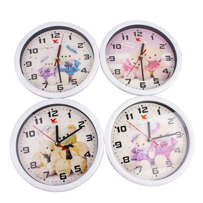 China Lovely Radio Wholesale Promotional Gift Bear Style Plastic Round Modern Wall Clocks For Sale for sale