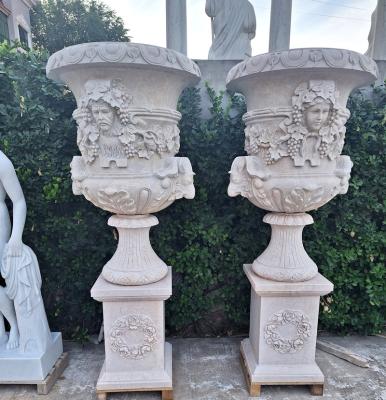 China Sculpture Garden Decoration Marble Planter Traditional Outdoor Flower Pot for sale