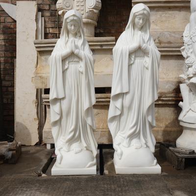 China Traditional Outdoor Garden Decoration Hand Carved Natural White Marble Virgin Mary Religious Sculpture for sale