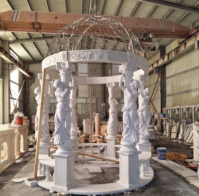 China High Quality Traditional Garden Decoration Marble Gazebo With Women Statues for sale