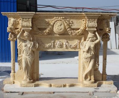 China Antique Hand Carved Figures Stone Simple Style Art Craft Natural Marble Fireplace for sale