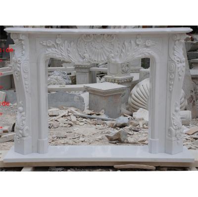 China Antique hand carved stone marble fireplace with flowers for sale