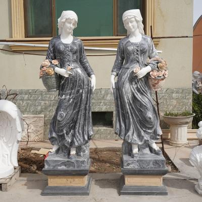 China Traditional Garden Outdoor Life Size Greek Hand Carved Stone Woman With Flowers Marble Sculpture Statue for sale