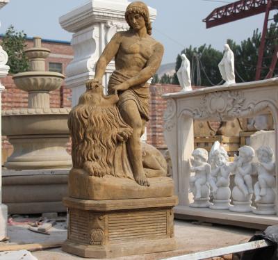 China Man and Lion Sculpture Traditional Large Sculpture Garden Decoration Marble High Quality Statue for sale