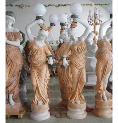 China European Traditional Western Stone Carving Marble Statue Decoration Garden Woman Lamp Statue for sale