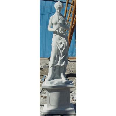 China Traditional Outdoor Garden Natural Stone Hand Carved Lady Singer Sculpture Marble Dancing Statue for sale