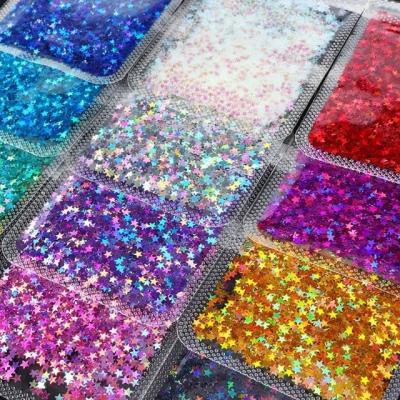 China 3mm Holographic Silver Glitter Star Shaped Polyester Cosmetics Bag for Colourful Toys on Graduation and Valentine's Day for sale