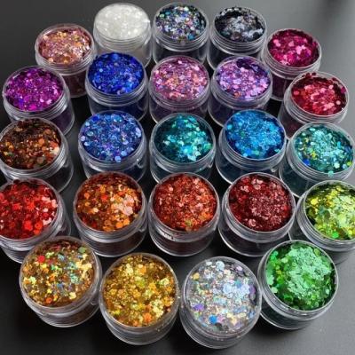 China 1 Color Holographic Chunky Glitter 2oz 3oz Bottle Packing Tumbler Glitter Mixing Chunky Glitter for Die Cutting Printing for sale