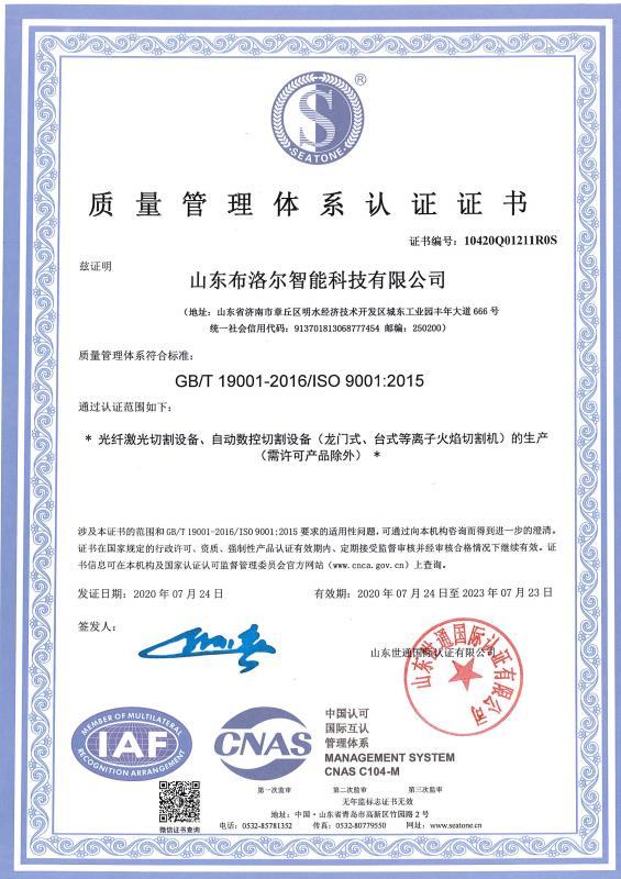 ISO9001 - Shandong Buluoer Intelligent Technology Co., Ltd.