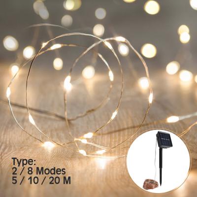 China Led Lights BOKUN 2/8Modes 5/10/20m Solar Power Copper Wire Led Solar Power Copper Wire Lights Fairy Lights Christmas Easter Halloween Decoration for sale