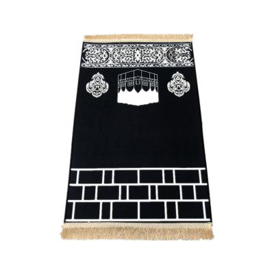 China Black Velvet Custom Washable Islamic Silk Prayer 80x120cm Mat With Tassel For Muslim for sale