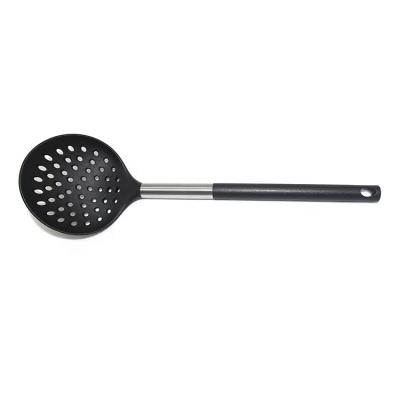 China Sustainable Kitchen Accessories Nylon Slotted Strainer Skimmer Pouch With Stainless Steel Handle /Slotted Spoon for sale