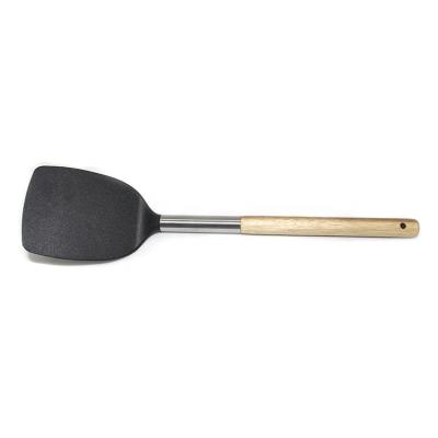 China NEW Kitchen Utensil Sustainable Kitchen Accessories Solid Turner Nylon Spatula With Wooden Handle / Solid Spatula for sale