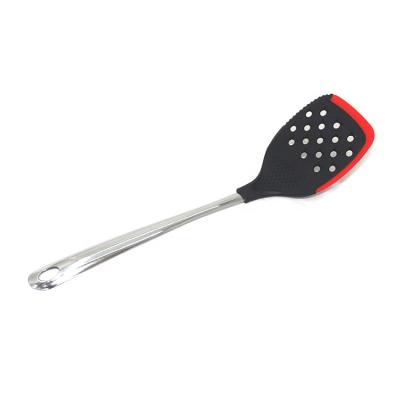 China Sustainable Kitchen Accessories Silicone Nylon Spatula Slotted Turner With Stainless Steel Handle for sale