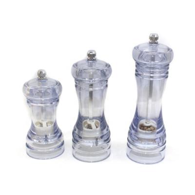 China Viable Transparent Plastic Manual Grinder Mills Pepper Mill Novelty Salt and Pepper Grinders for sale