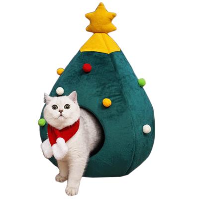 China Christmas Tree Like Pyramid Shaped Cat Bed Pet Christmas Tree Bed for sale