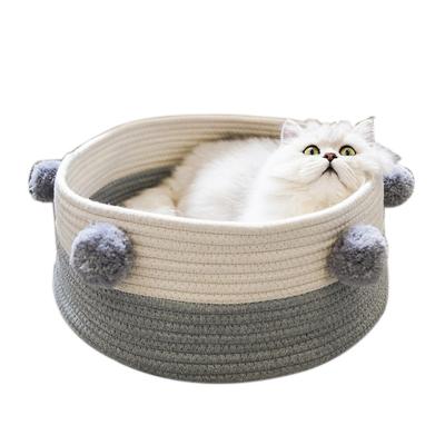 China Breathable Cotton Rope Woven Eco-Friendly Cat Bed Storage Basket Pet Bed Machine And Machine Washable for sale